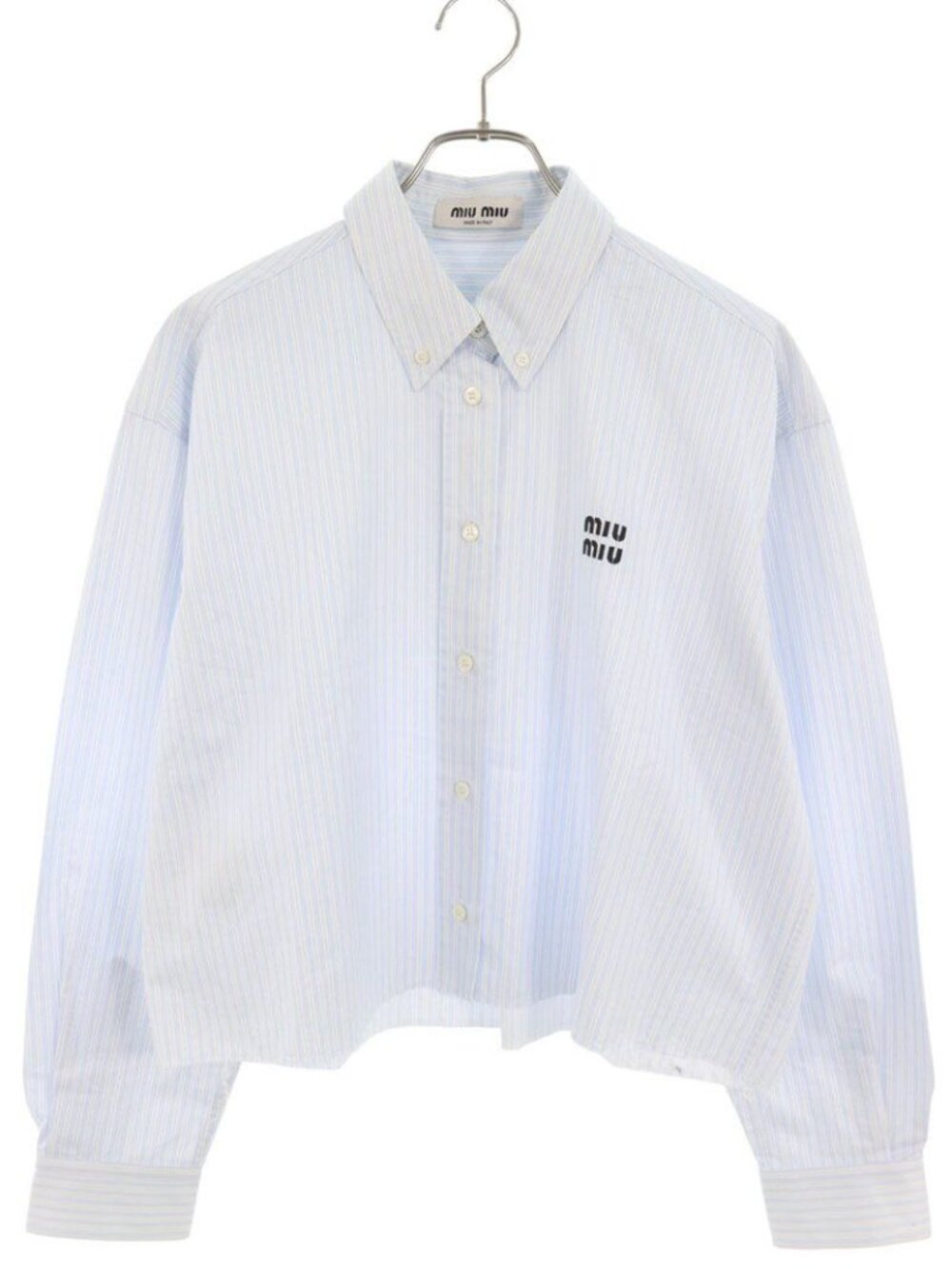 Miu Miu Logo Embroidery Striped Cropped Cutoff Long Sleeve Shirt 38